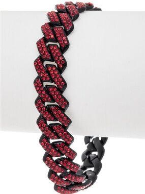 Red Iced Out Cuban Link Bracelet Rhinestone Statement Bracelet | Luxury Hip Hop